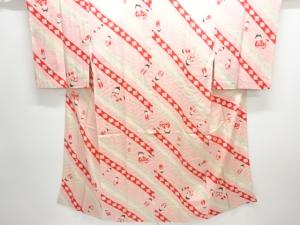 アンティーク　紋錦紗　姉さん人形模様単衣長襦袢